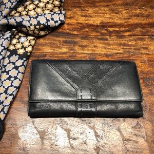 Yves Saint Laurent Tri Fold Black and Silver Wallet